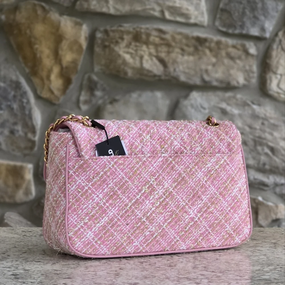 Karl Lagerfeld Paris Large Tweed Pink Shoulder Bag - Picture 3 of 9